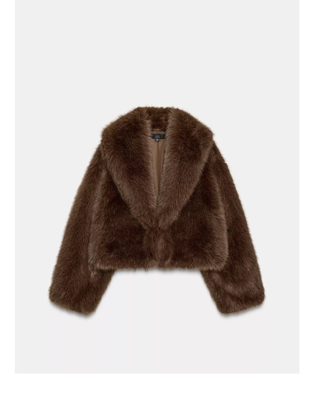 ZARA Faux Fur Cropped Jacket - Brown